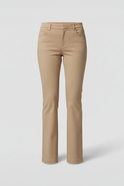 Pantalon Marron Confortable Droit Élégant Taille Haute - Beige Gabardine - vue 3