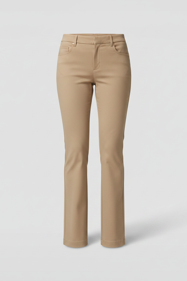 Pantalon Marron Confortable Droit Élégant Taille Haute - Beige Gabardine - vue 3