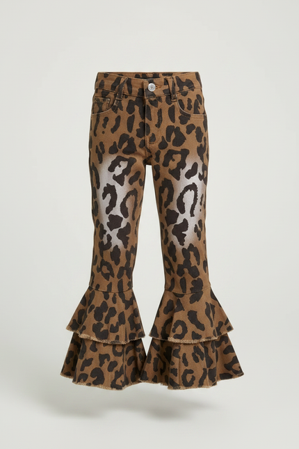 Pantalon Marron Léopard Évasé Volants Enfant - Jean - vue 3
