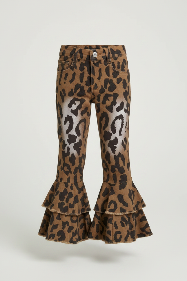Pantalon Marron Léopard Évasé Volants Enfant - Jean - vue 3