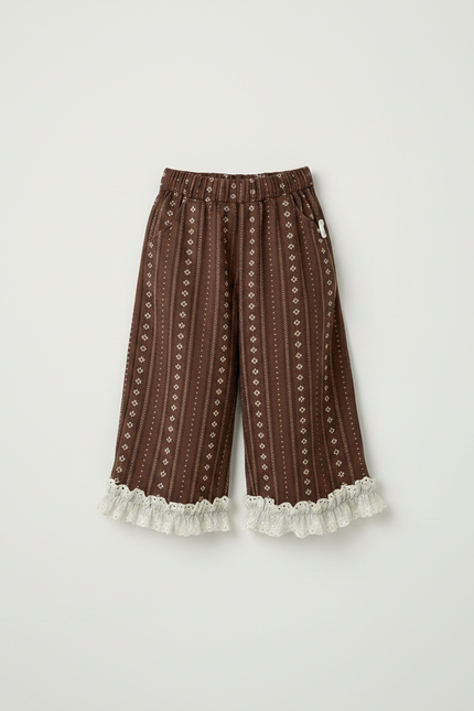 Pantalon Marron Imprimé Évasé Dentelle Fille - Coton - vue 3