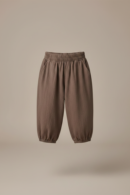 Pantalon Marron Coton Lin Ample Décontracté Enfant - vue 3