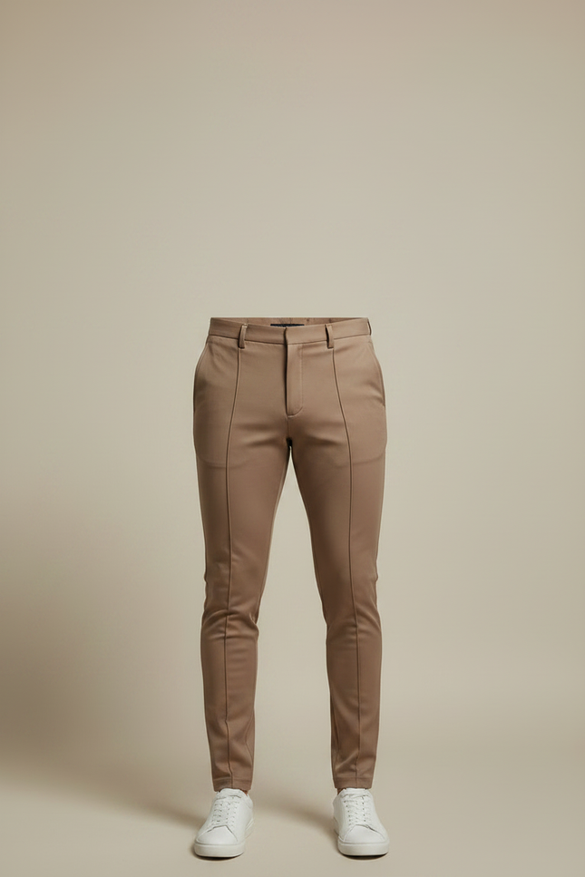 Pantalon Marron Slim Fit Business Élégant Homme - Camel Polyester - vue 3