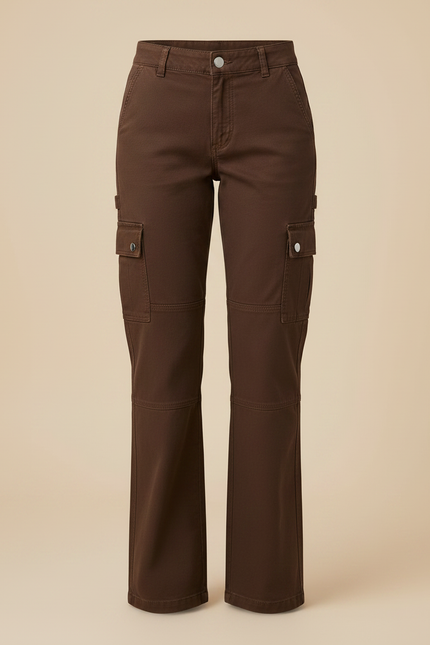 Pantalon Marron Cargo Vintage Taille Haute Femme - Toile - vue 3