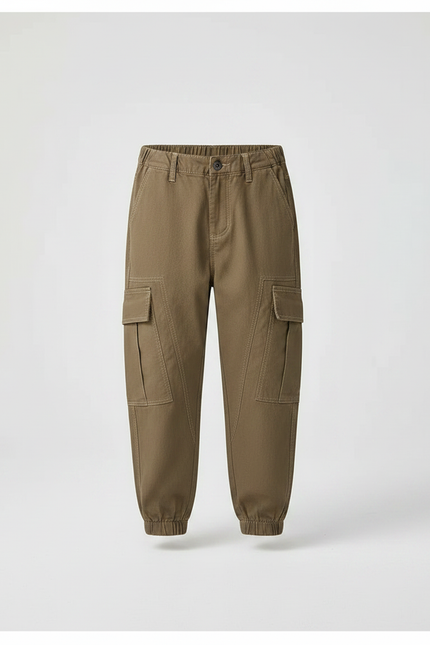 Pantalon Marron Cargo Coton Garçon Jogger Décontracté - Kaki - vue 3
