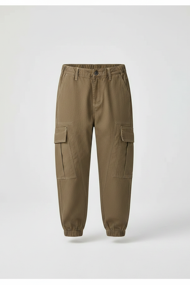 Pantalon Marron Cargo Coton Garçon Jogger Décontracté - Kaki - vue 3