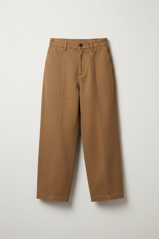 Pantalon Marron Ample Garçon Coton Décontracté Vintage - Camel Toile - vue 3