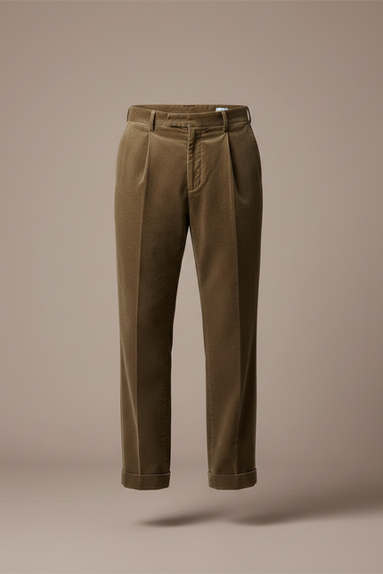 Pantalon Marron Côtelé Plissé Décontracté Homme - Cordé - vue 3