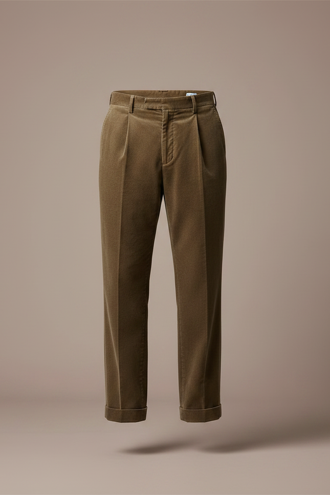 Pantalon Marron Côtelé Plissé Décontracté Homme - Cordé - vue 3