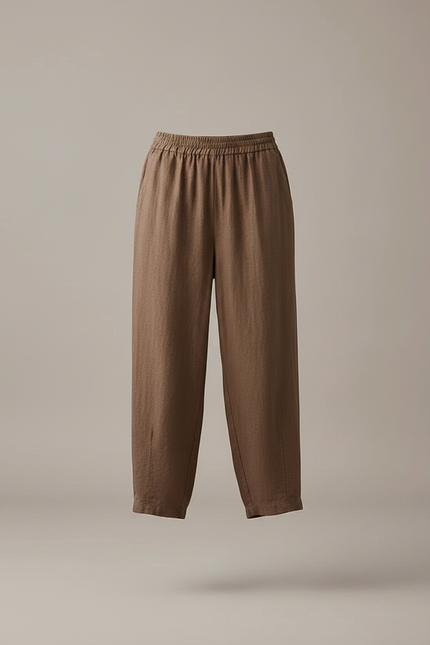 Pantalon Marron Lin Ample Élastique Femme Décontracté - vue 3