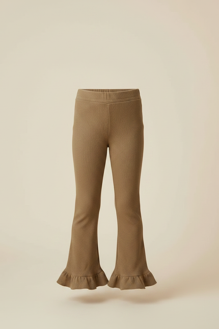 Pantalon Marron Côtelé Évasé À Volants Enfant - Kaki Maille - vue 3