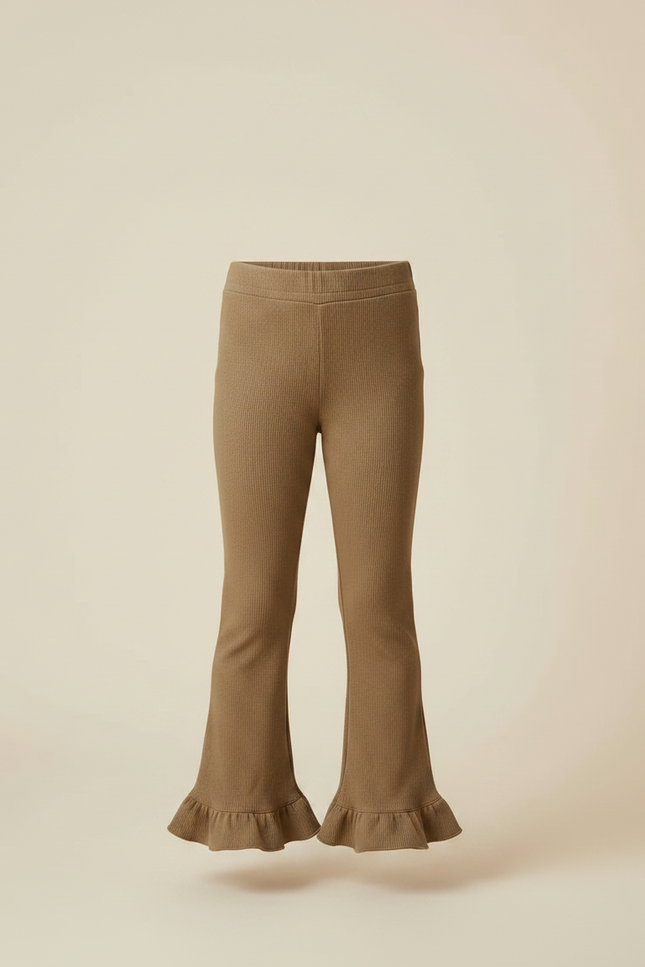 Pantalon Marron Côtelé Évasé À Volants Enfant - Kaki Maille - vue 3