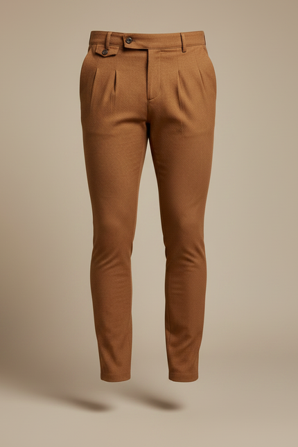 Pantalon Marron Homme Slim Fit Plissé Élégant - Laine - vue 3