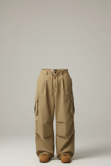 Pantalon Marron Cargo Ample Décontracté Multi-poches Homme - Kaki Gabardine - vue 3