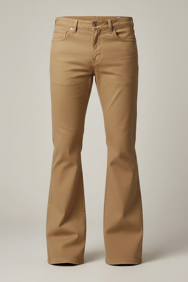 Pantalon Marron Évasé Vintage Extensible Homme - Camel Gabardine - vue 3