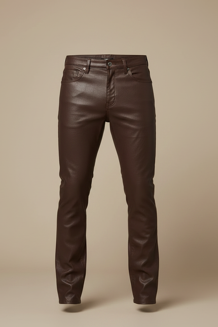 Pantalon Cuir Marron Homme - vue 3