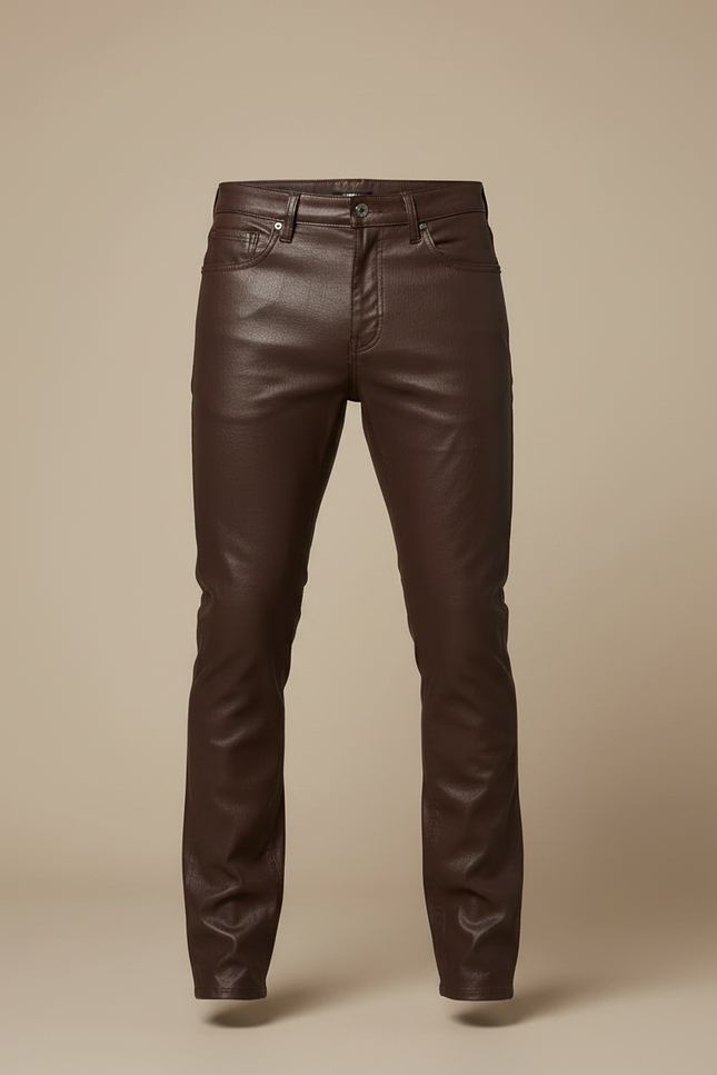 Pantalon Cuir Marron Homme - vue 3