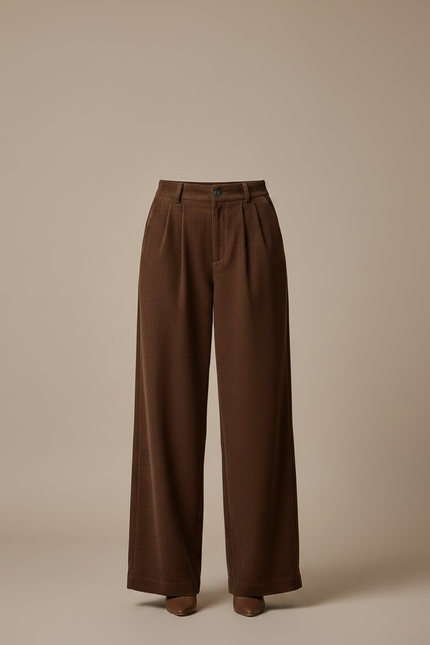 Pantalon Marron Côtelé Droit Vintage Femme - Cordé - vue 3