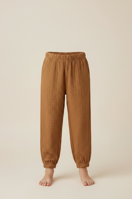 Pantalon Marron Coton Gaufré Ample Décontracté Enfant - vue 3