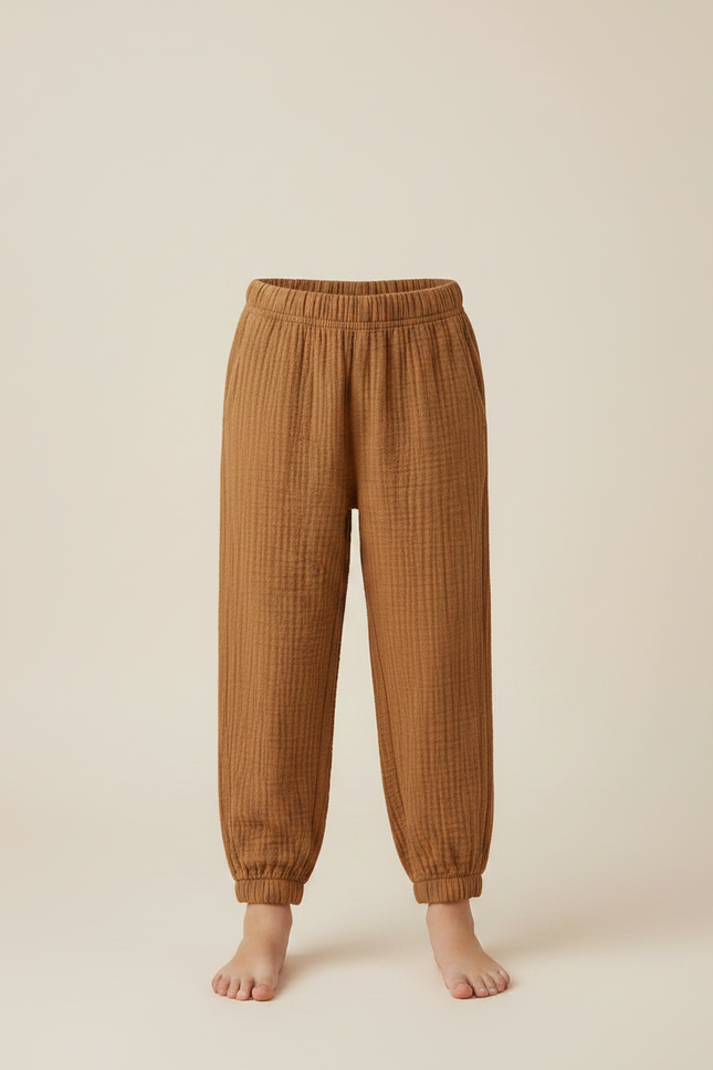 Pantalon Marron Coton Gaufré Ample Décontracté Enfant - vue 3