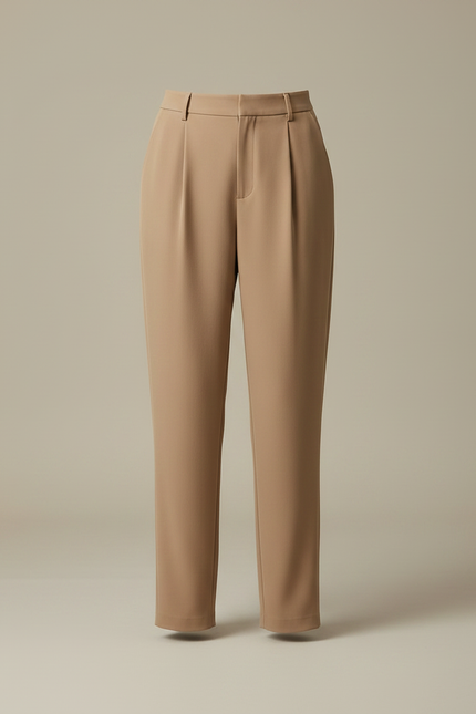 Pantalon Marron Droit Taille Haute Élégant Fluide Femme - Camel Polyester - vue 3
