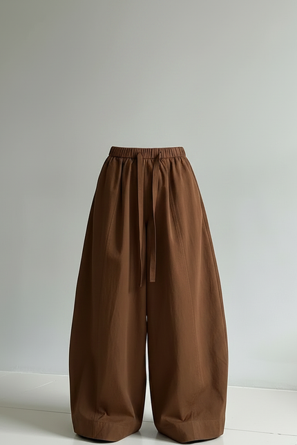 Pantalon Marron Ample Taille Haute Fluide Décontracté - Coton - vue 3