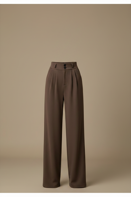 Pantalon Marron Taille Haute Ample Droit Élégant - Polyester - vue 3