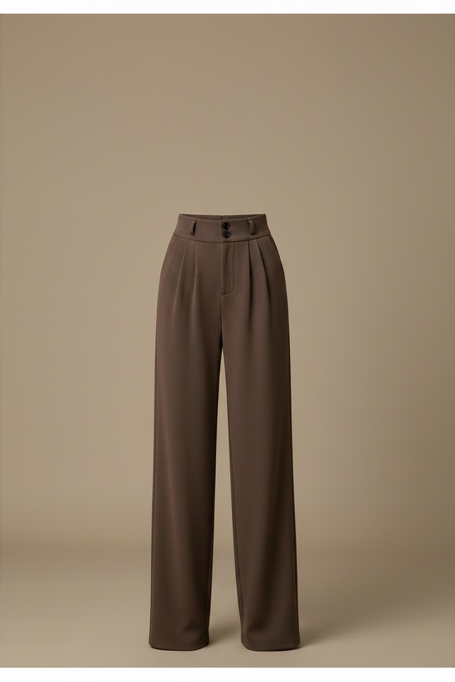Pantalon Marron Taille Haute Ample Droit Élégant - Polyester - vue 3