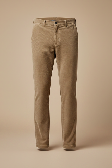 Pantalon Marron Côtelé Coupe Droite Homme Élégant - Camel Cordé - vue 3