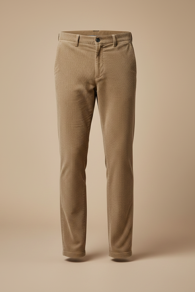 Pantalon Marron Côtelé Coupe Droite Homme Élégant - Camel Cordé - vue 3
