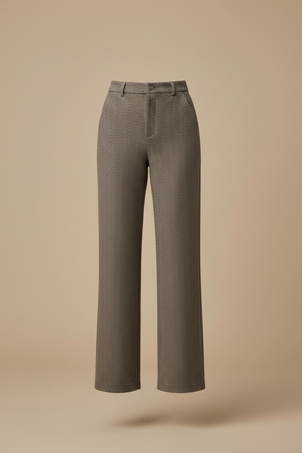 Pantalon Marron Laine Ample Droit Chevron Femme - Tweed - vue 3