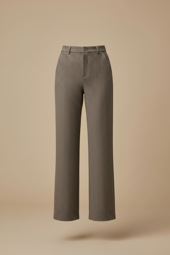 Pantalon Marron Laine Ample Droit Chevron Femme - Tweed - vue 3