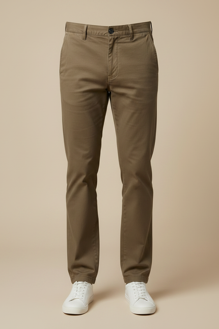 Pantalon Marron Homme Coton Droit Décontracté Léger - Kaki - vue 3