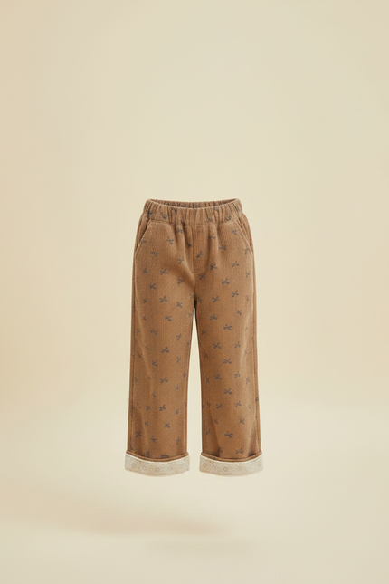 Pantalon Marron Velours Côtelé Imprimé Ample Doublé Enfant - Cordé - vue 3