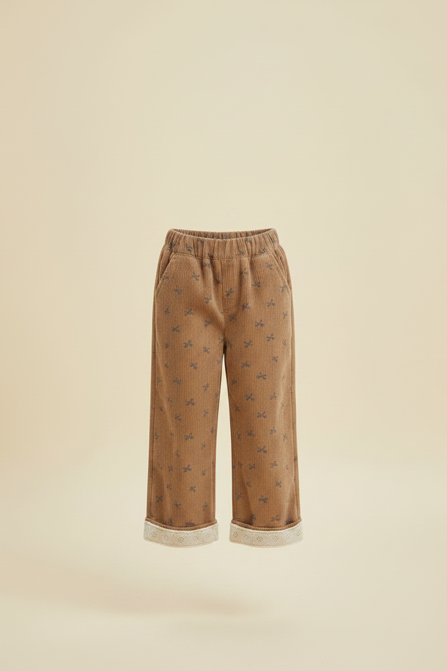 Pantalon Marron Velours Côtelé Imprimé Ample Doublé Enfant - Cordé - vue 3