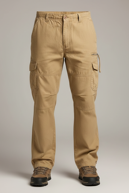 Pantalon Marron Cargo Coton Décontracté Multipoches Homme - Kaki - vue 3