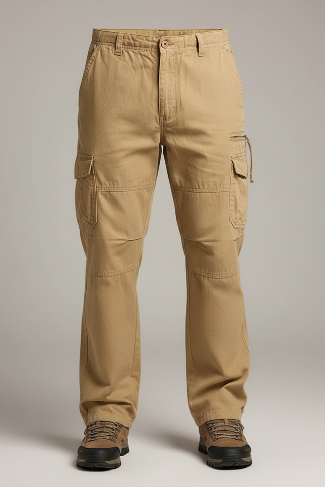 Pantalon Marron Cargo Coton Décontracté Multipoches Homme - Kaki - vue 3