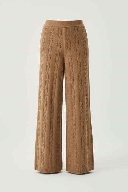 Pantalon Marron Laine Ample Cable Tricoté Femme - vue 3