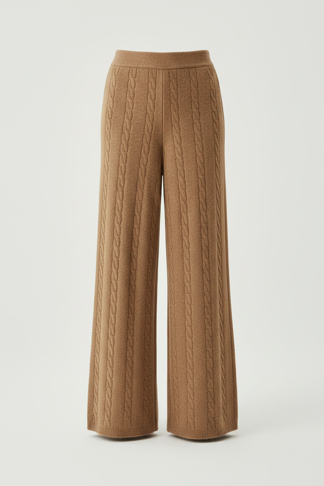 Pantalon Marron Laine Ample Cable Tricoté Femme - vue 3
