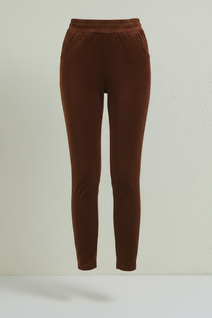 Pantalon Marron Côtelé Chaud Confortable Décontracté Femme - Cordé - vue 3