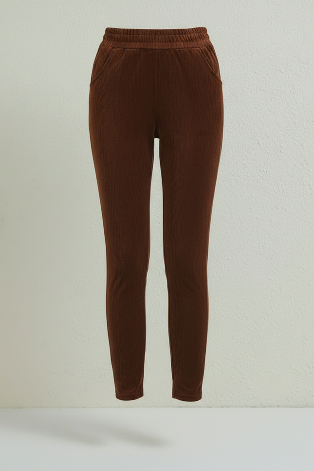Pantalon Marron Côtelé Chaud Confortable Décontracté Femme - Cordé - vue 3