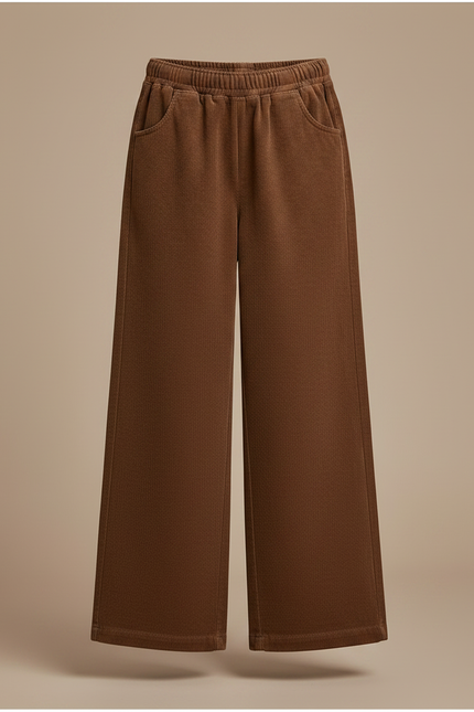 Pantalon Marron Ample Côtelé Décontracté Élastique Hiver - Cordé - vue 3