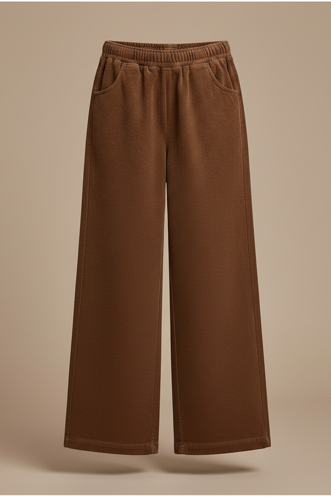 Pantalon Marron Ample Côtelé Décontracté Élastique Hiver - Cordé - vue 3