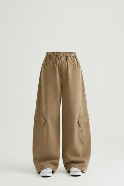 Pantalon Marron Cargo Ample Enfant Poches Latérales - Toile - vue 3