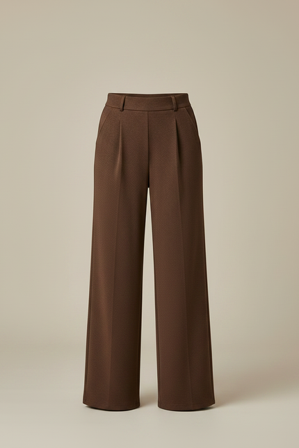 Pantalon Marron Ample Plissé Élégant Femme - Laine - vue 3