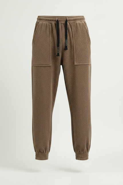 Pantalon Marron Côtelé Ample Jogger Décontracté Homme - Cordé - vue 3