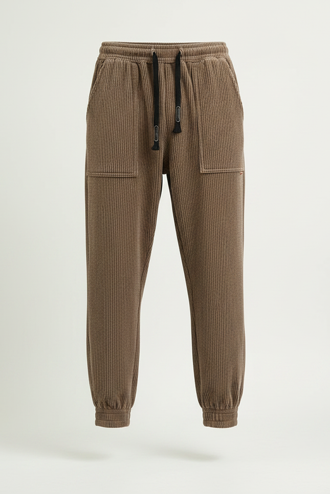 Pantalon Marron Côtelé Ample Jogger Décontracté Homme - Cordé - vue 3