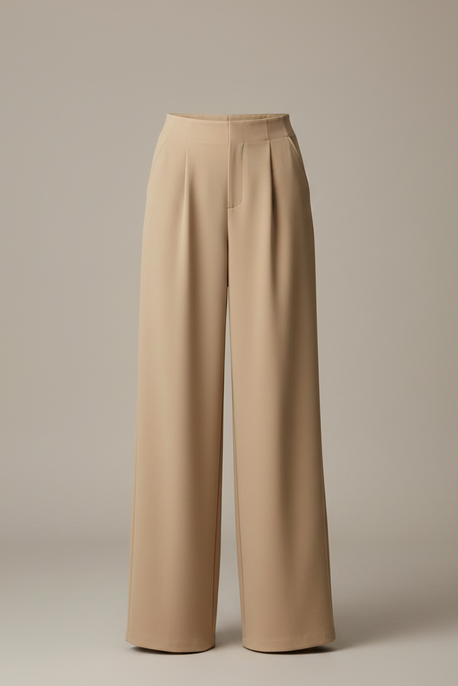 Pantalon Marron Ample Taille Haute Plissé Fluide - Beige Polyester - vue 3