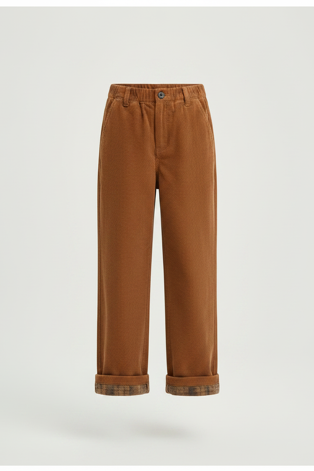 Pantalon Marron Côtelé Ample Décontracté Plaid - Cordé - vue 3
