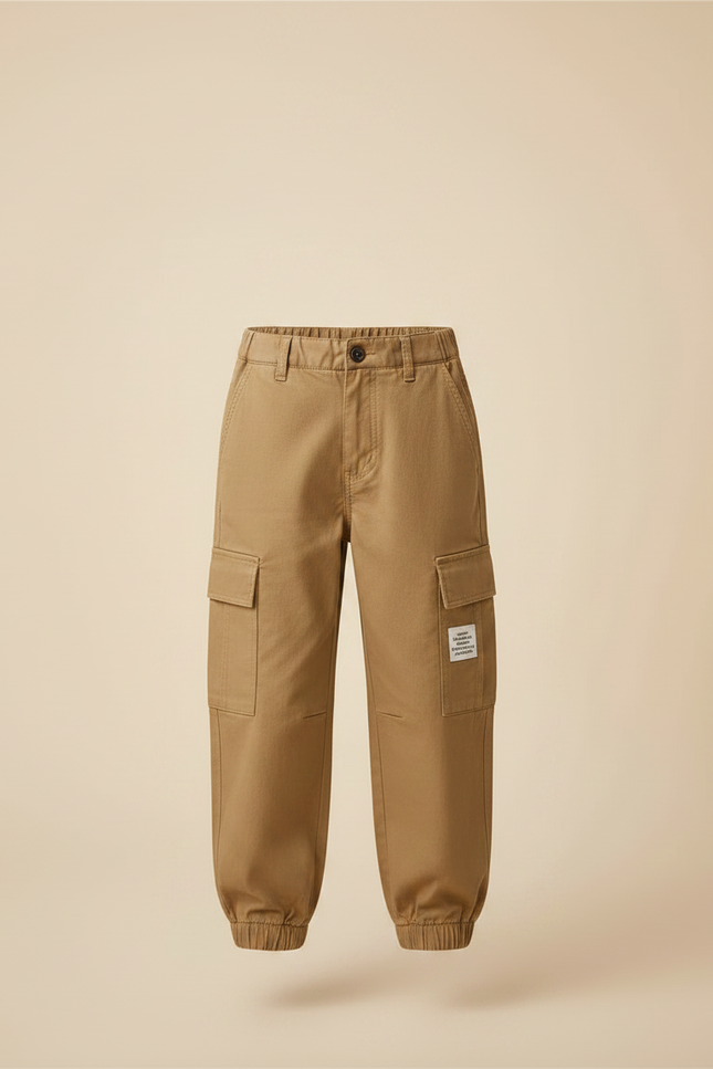 Pantalon Marron Cargo Ample Coton Garçon Décontracté - Camel - vue 3